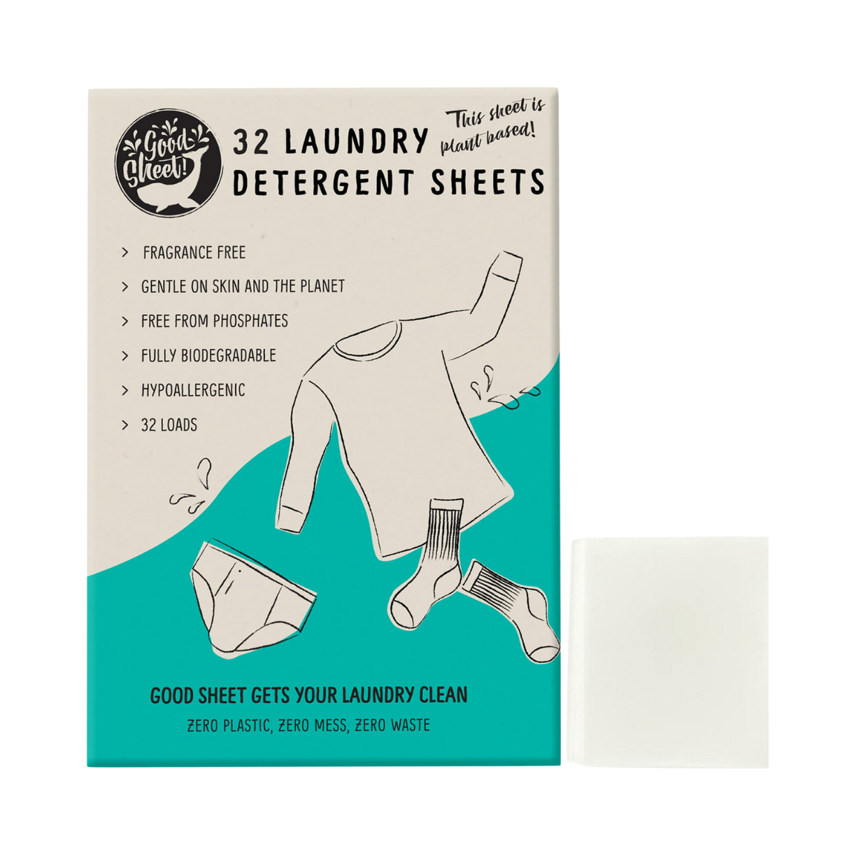 Laundry Soap Sheets (Travel Size) - Fragrance Free (6 Loads) | Kind Laundry 1 Pack