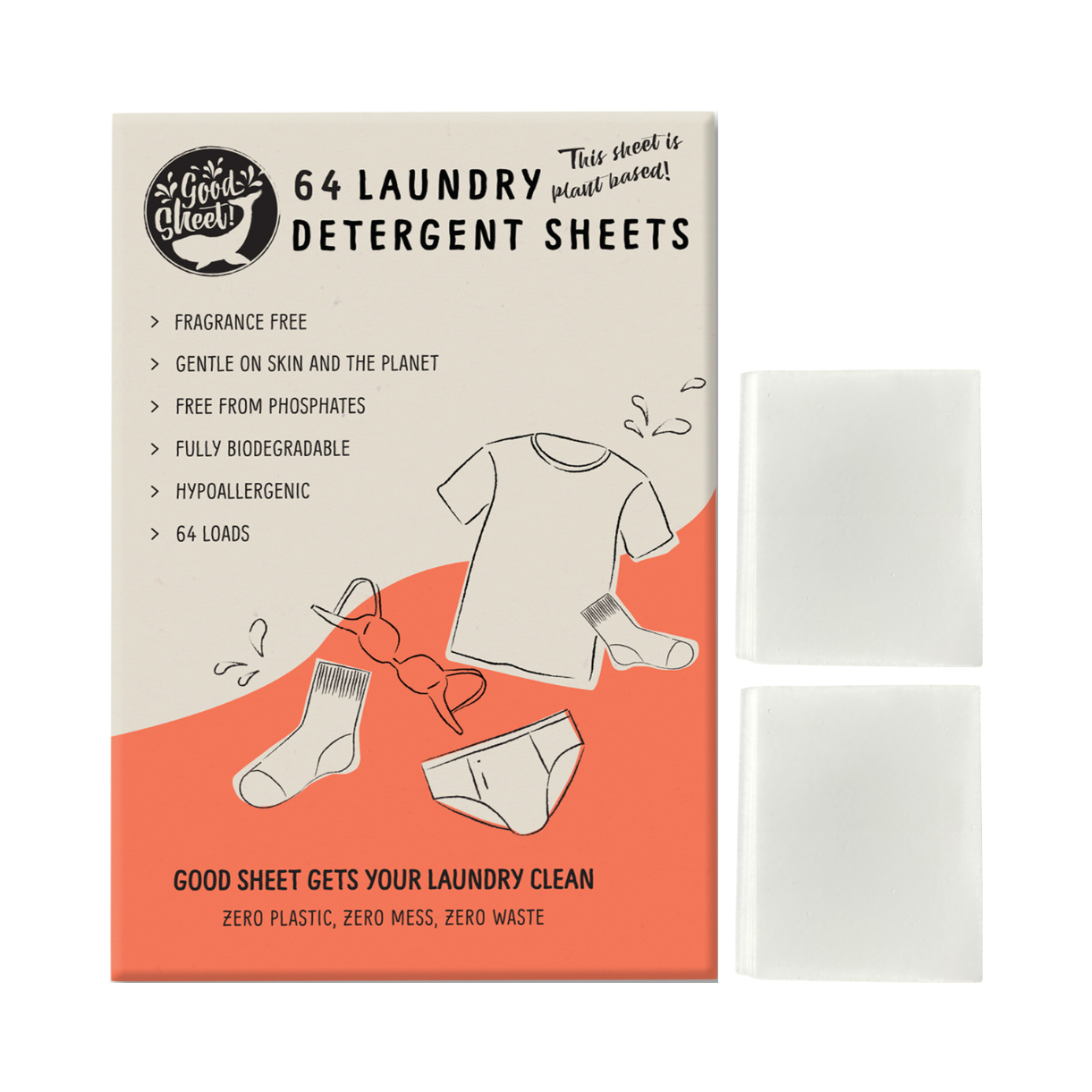 64 Laundry Detergent Sheets Fragrance Free