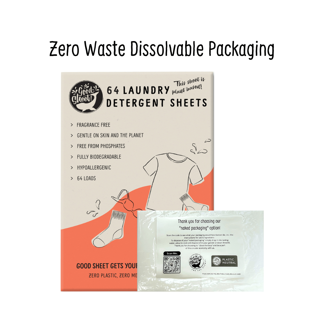 Zero Waste Dissolvable Packaging 64 Laundry Detergent Sheets Fragrance Free