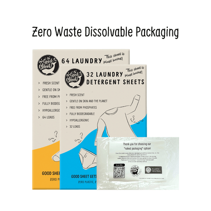 Zero Waste Dissolvable Packaging 64 and 32 Laundry Detergent Sheets Fresh Scent Value Option 96 Sheets